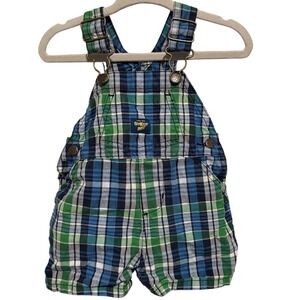 Vintage Plaid y2k Green Blue Shortalls Overalls Oshkosh Bgosh boy baby 0-3 month